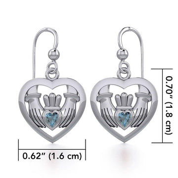 Claddagh in Heart Silver Earrings with Gemstone TER1826 - Jewelry